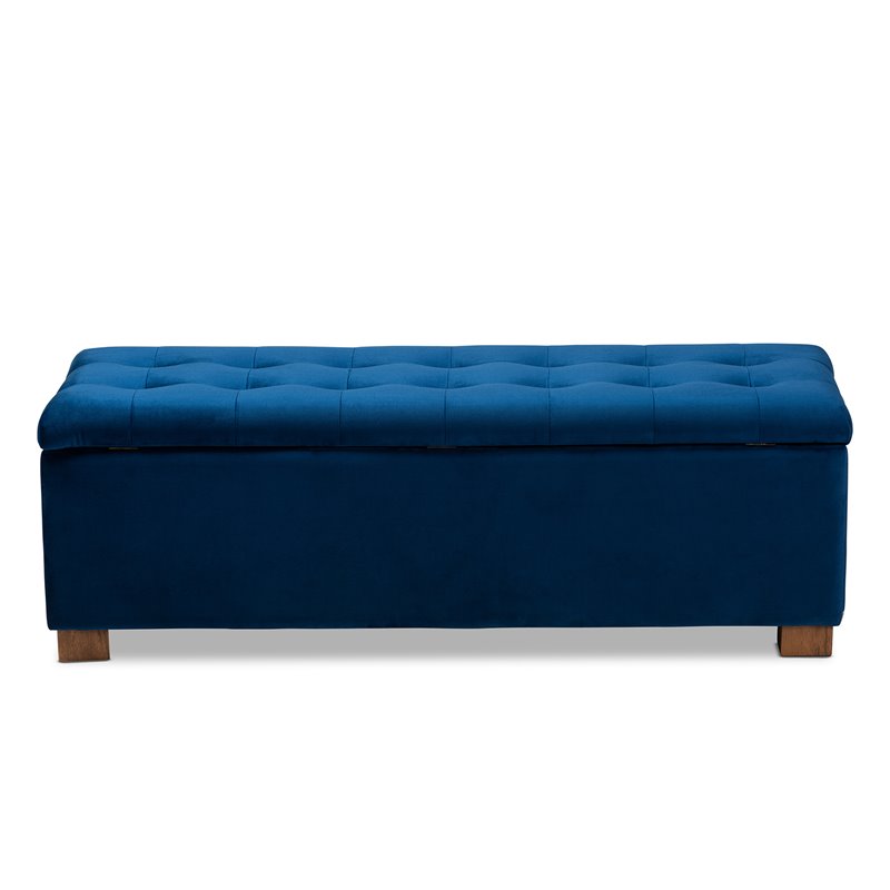 Bowery Hill Navy Blue Velvet Upholstered Storage Ottoman Bench