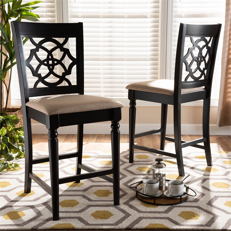 Bowery Hill Sand Upholstered Wood Counter Stools (Set of 2)