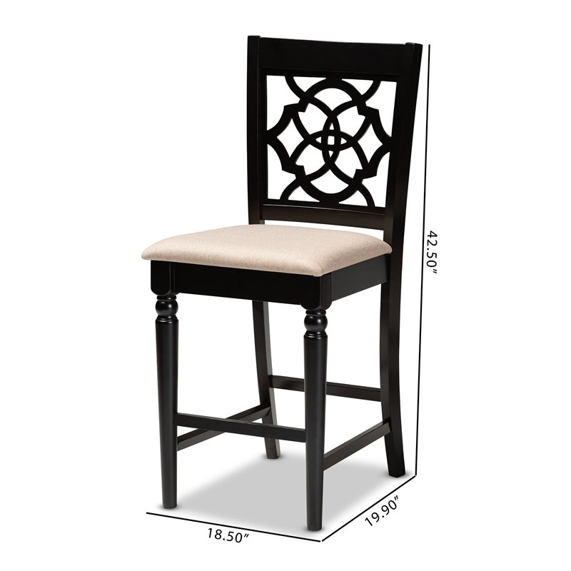 Bowery Hill Sand Upholstered Wood Counter Stools (Set of 2)
