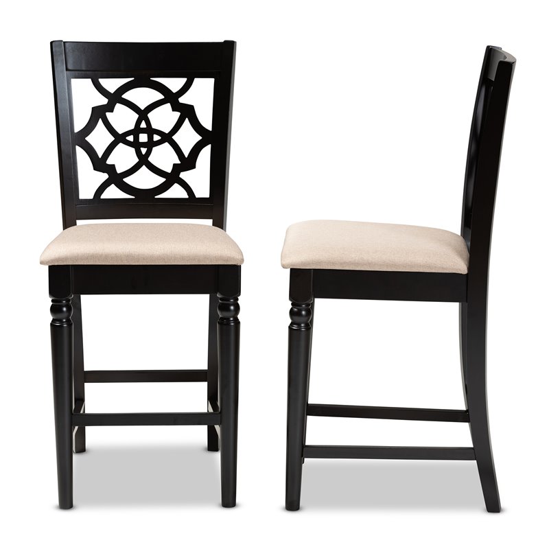 Bowery Hill Sand Upholstered Wood Counter Stools (Set of 2)