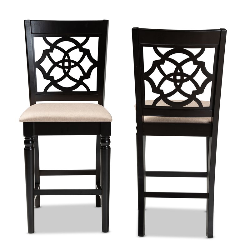 Bowery Hill Sand Upholstered Wood Counter Stools (Set of 2)