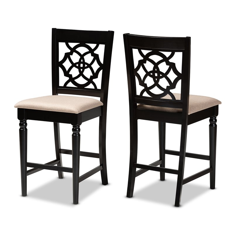 Bowery Hill Sand Upholstered Wood Counter Stools (Set of 2)
