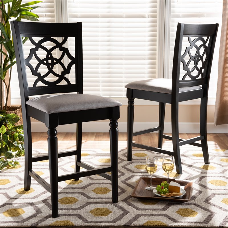 Bowery Hill Contemporary Grey Upholstered Wood Counter Stools (Set of 2)
