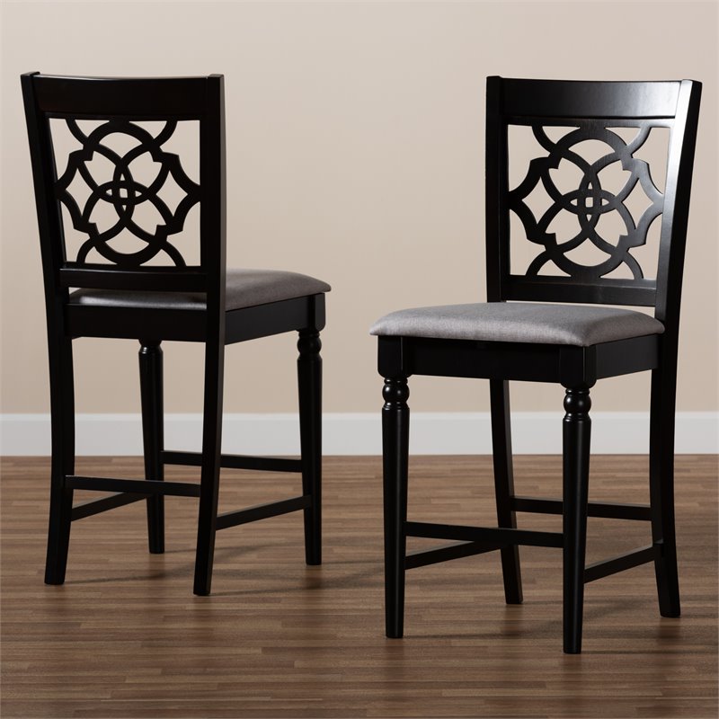 Bowery Hill Contemporary Grey Upholstered Wood Counter Stools (Set of 2)