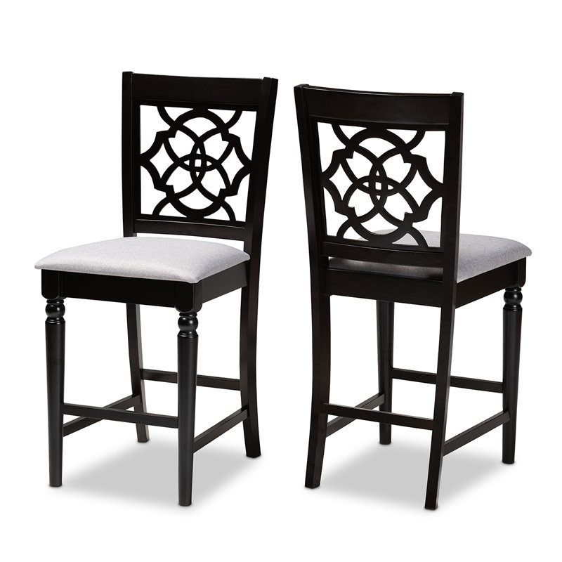 Bowery Hill Contemporary Grey Upholstered Wood Counter Stools (Set of 2)
