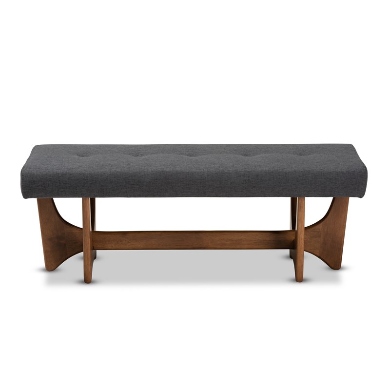 Bowery Hill Dark Gray Fabric Upholstered Brown Finished Bench