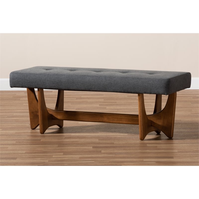 Bowery Hill Dark Gray Fabric Upholstered Brown Finished Bench