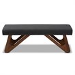 Bowery Hill Dark Grey Upholstered Walnut Brown Boomerang Bench