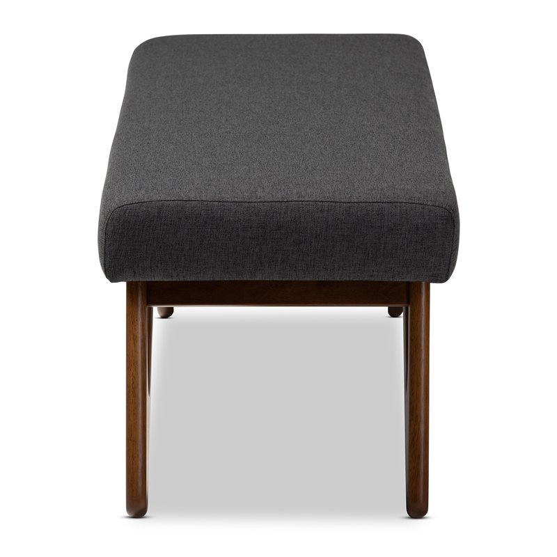 Bowery Hill Dark Grey Upholstered Walnut Brown Boomerang Bench