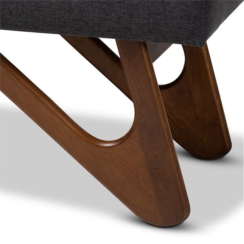 Bowery Hill Dark Grey Upholstered Walnut Brown Boomerang Bench