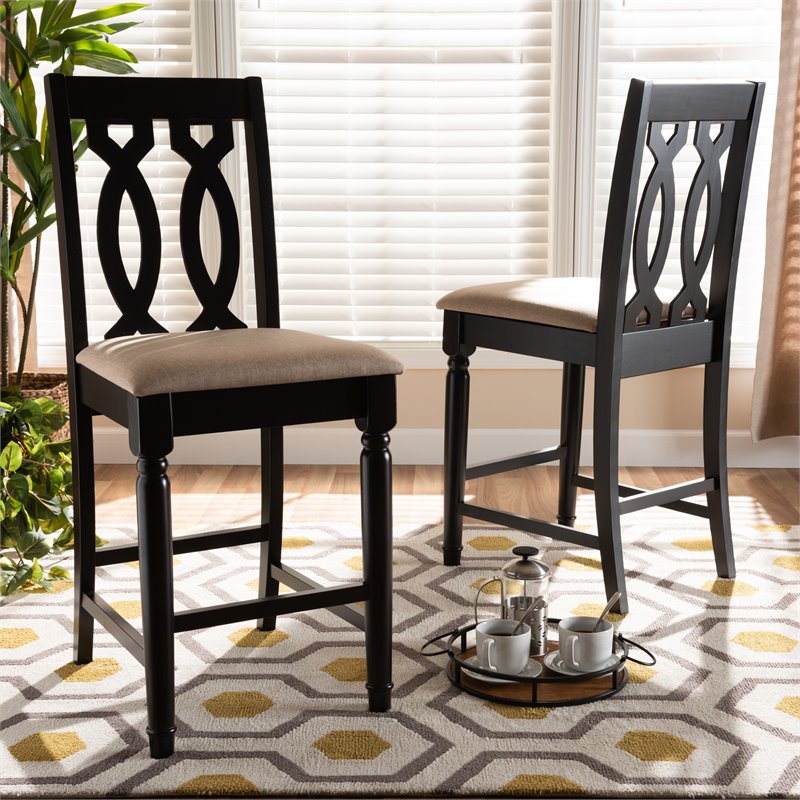 Bowery Hill Contemporary Sand Upholstered Wood Counter stools (Set of 2)