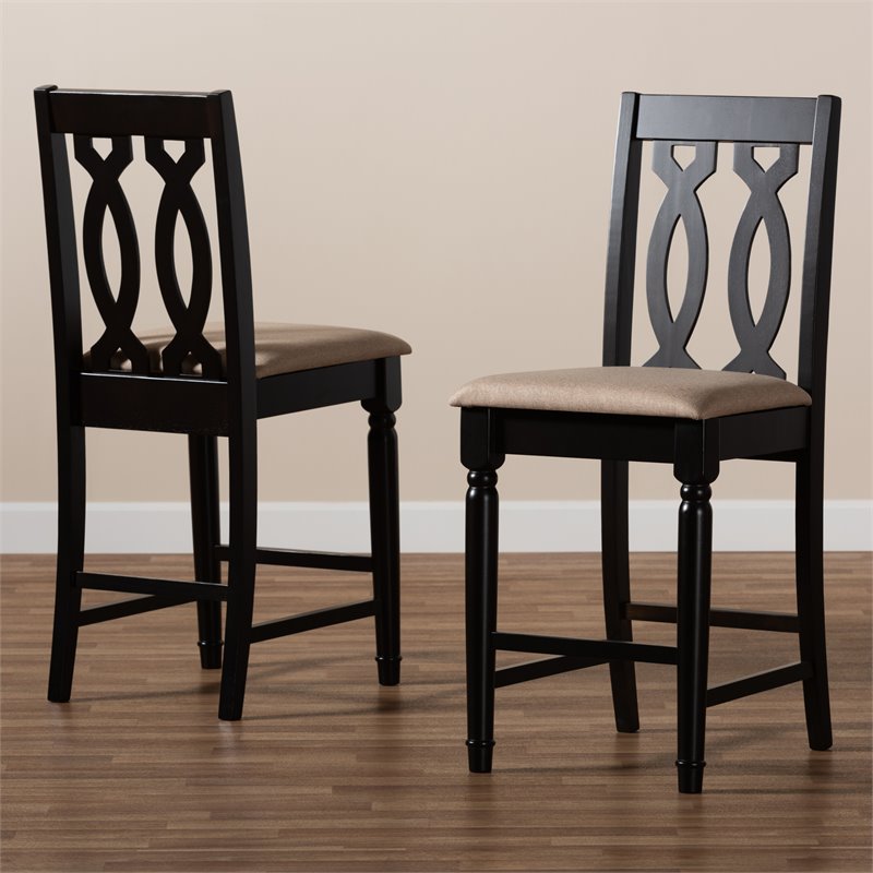 Bowery Hill Contemporary Sand Upholstered Wood Counter stools (Set of 2)