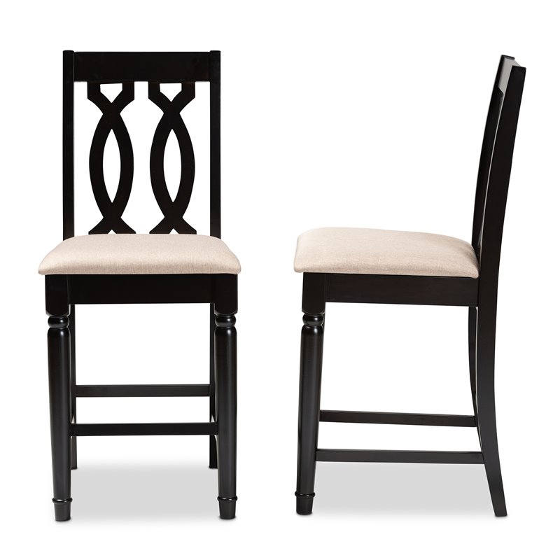Bowery Hill Contemporary Sand Upholstered Wood Counter stools (Set of 2)