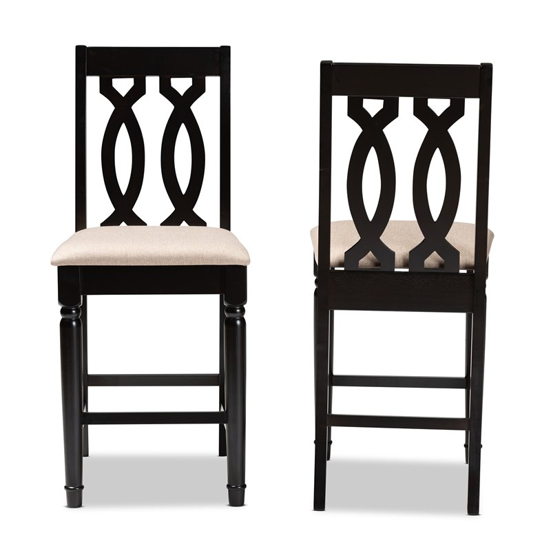 Bowery Hill Contemporary Sand Upholstered Wood Counter stools (Set of 2)