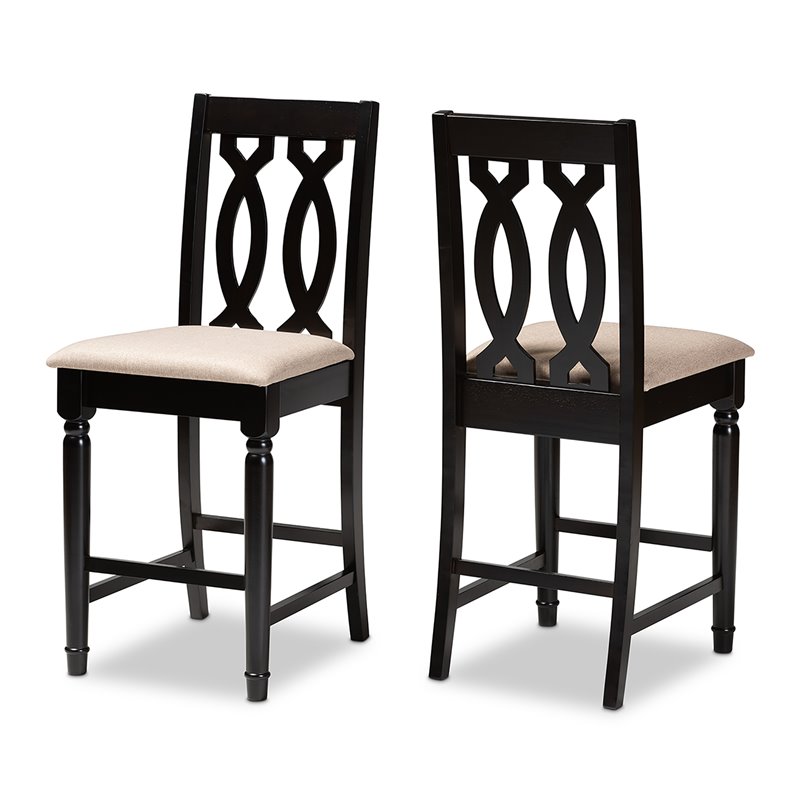 Bowery Hill Contemporary Sand Upholstered Wood Counter stools (Set of 2)