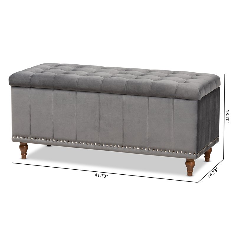 Bowery Hill Grey Velvet Upholstered Storage Ottoman Bench