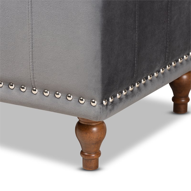 Bowery Hill Grey Velvet Upholstered Storage Ottoman Bench