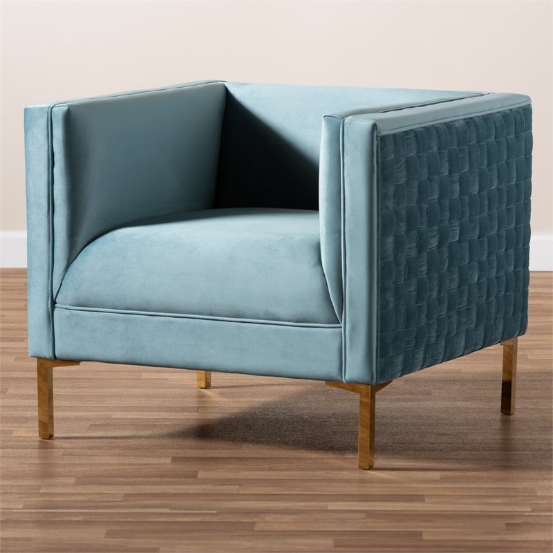 Bowery Hill Contemporary Light Blue Velvet Armchair