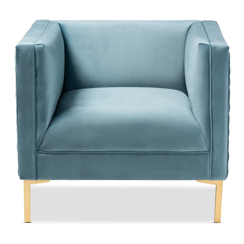 Bowery Hill Contemporary Light Blue Velvet Armchair