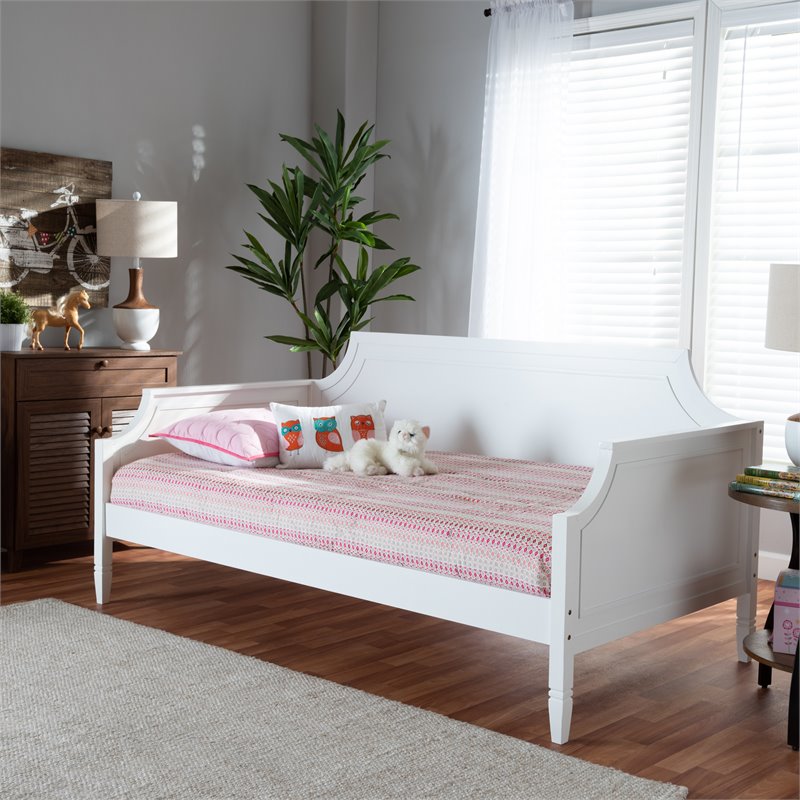 Bowery Hill Traditional Wood Twin Size Daybed with Metal Ring Pulls in White