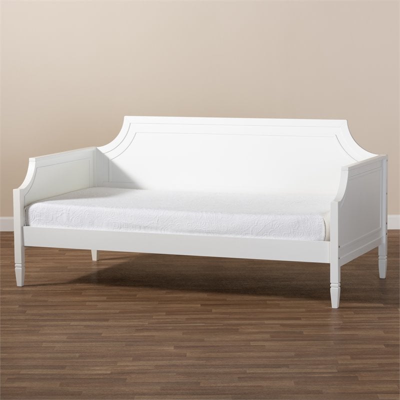 Bowery Hill Traditional Wood Twin Size Daybed with Metal Ring Pulls in White