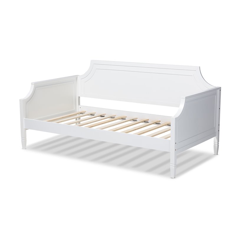 Bowery Hill Traditional Wood Twin Size Daybed with Metal Ring Pulls in White