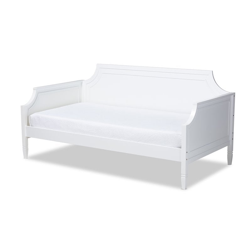 Bowery Hill Traditional Wood Twin Size Daybed with Metal Ring Pulls in White