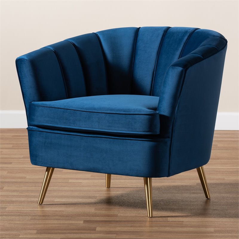 blue velvet upholstered chair