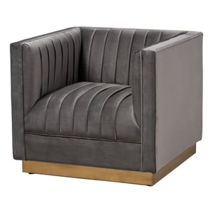Bowery Hill 17.3&quot Modern Velvet Channel Tufted Armchair in Gray