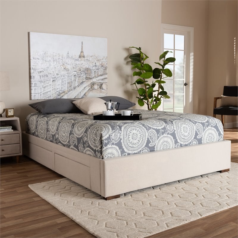 Bowery Hill 4-Drawer Storage King Bed in Beige