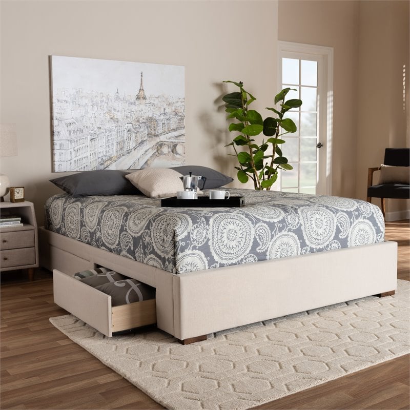 Bowery Hill 4-Drawer Storage King Bed in Beige