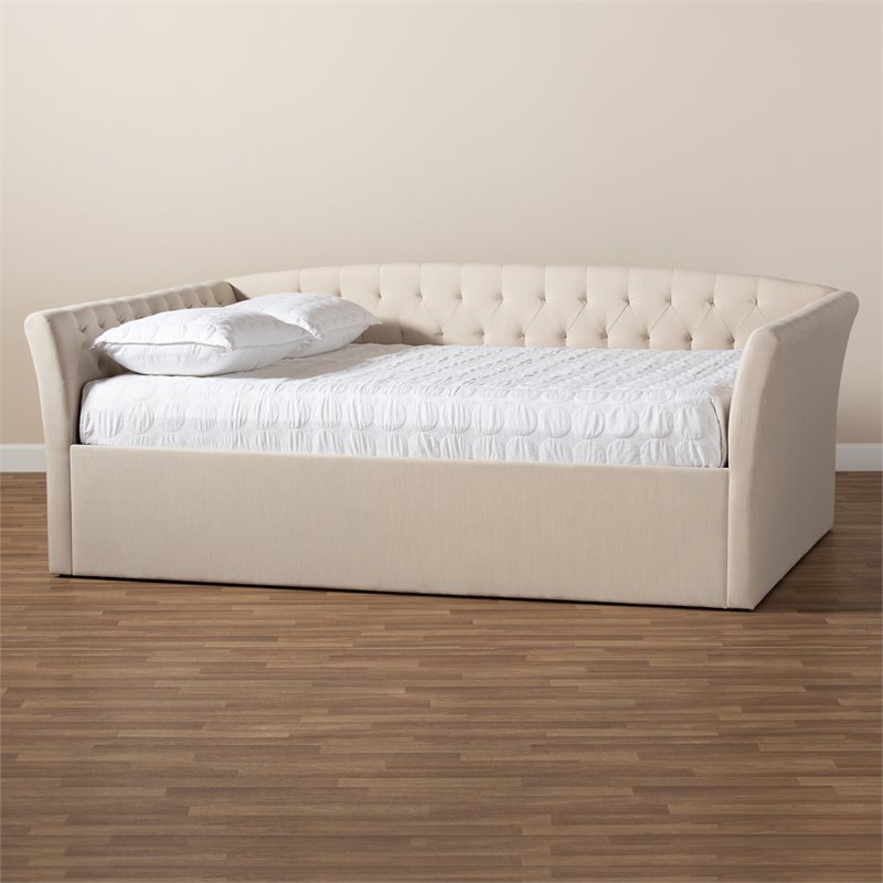 Bowery Hill Modern Fabric Upholstered Queen Size Daybed in Beige