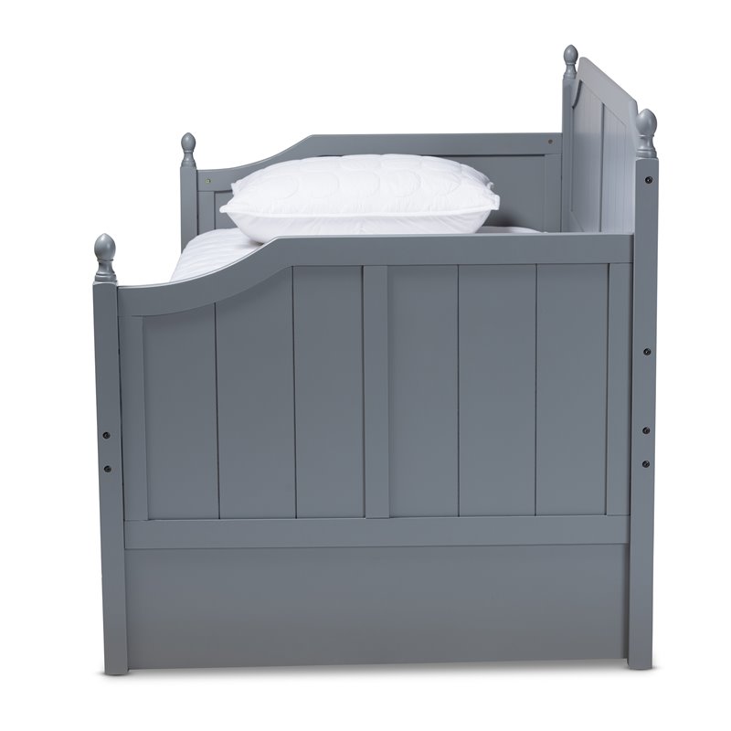 Bowery Hill Farmhouse Wood Twin Daybed with Trundle and Metal Ring Pulls in Gray