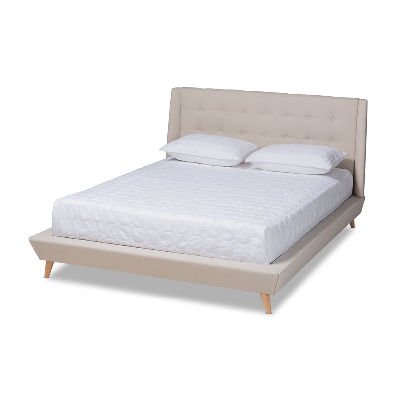 Bowery Hill Beige King Size Wingback Platform Bed