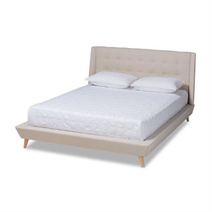 Bowery Hill Beige King Size Wingback Platform Bed