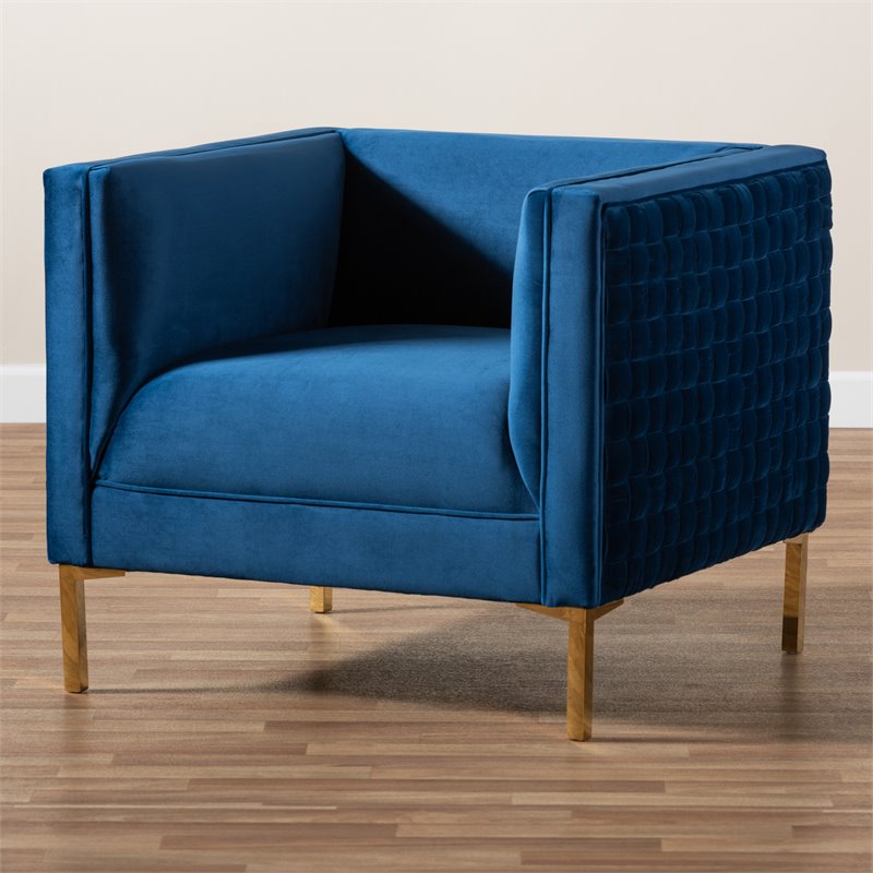 Bowery Hill Navy Blue Velvet Gold Finished Armchair