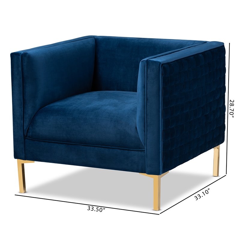 Bowery Hill Navy Blue Velvet Gold Finished Armchair