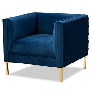 Bowery Hill Navy Blue Velvet Gold Finished Armchair