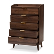 Bowery Hill Mid-Century 5-Drawer Engineered Wood Chest in Walnut Brown