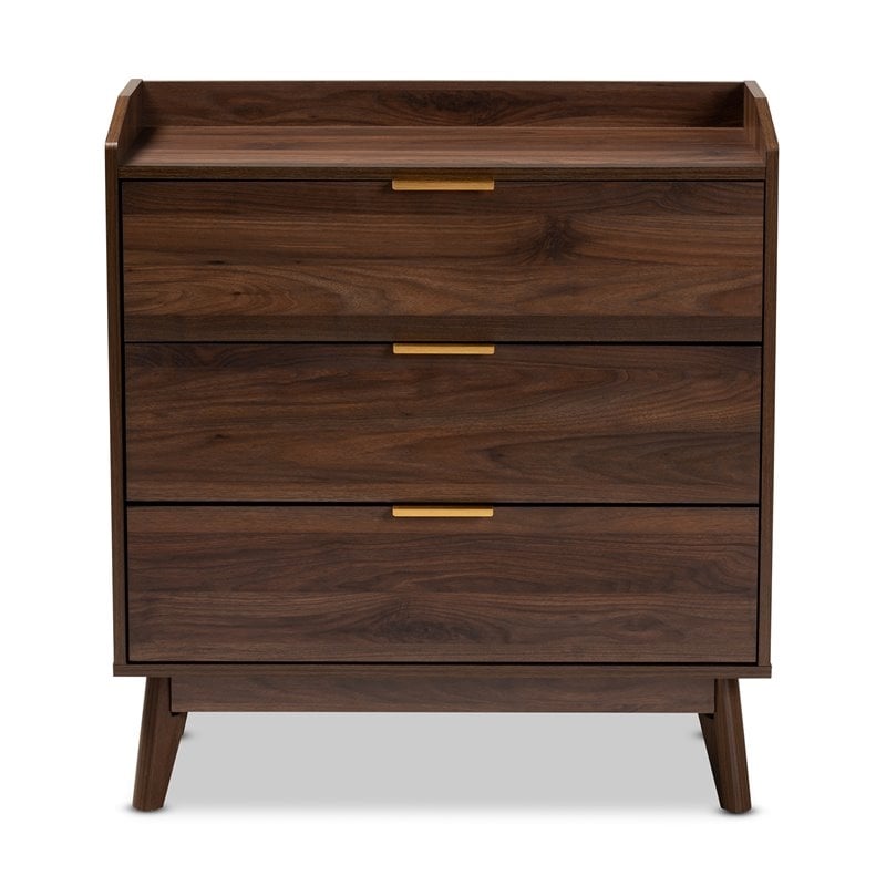 Bowery Hill Mid-Century 3-Drawer Engineered Wood Chest in Walnut Brown