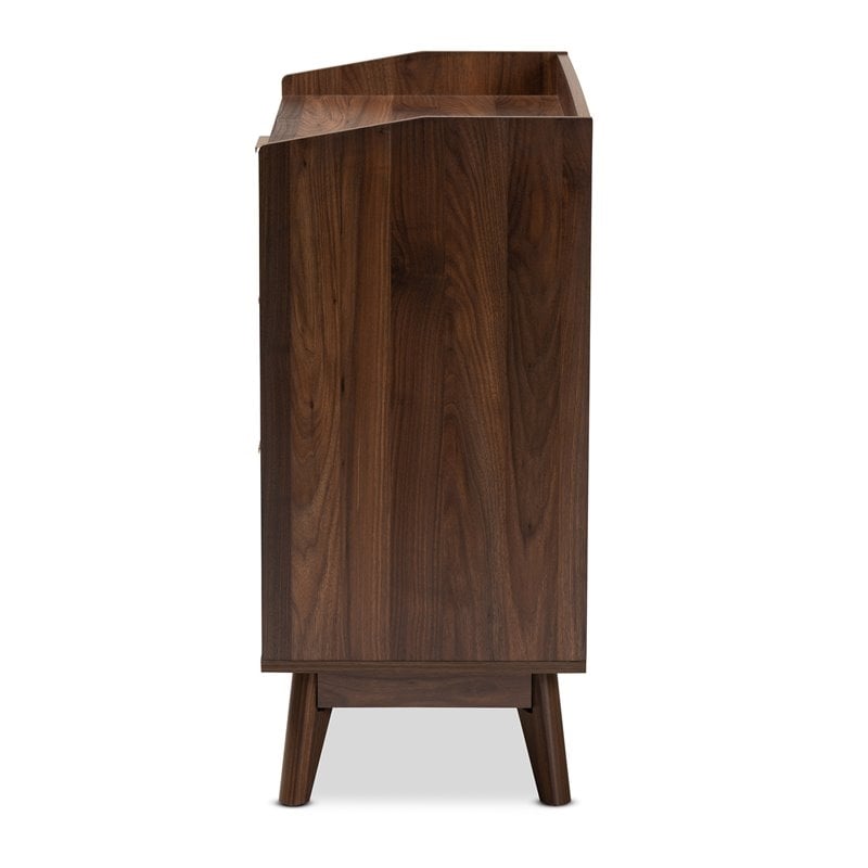 Bowery Hill Mid-Century 3-Drawer Engineered Wood Chest in Walnut Brown