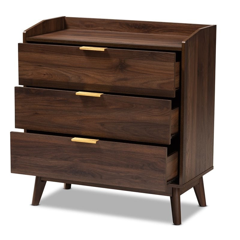 Bowery Hill Mid-Century 3-Drawer Engineered Wood Chest in Walnut Brown