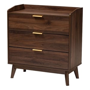 Bowery Hill Mid-Century 3-Drawer Engineered Wood Chest in Walnut Brown