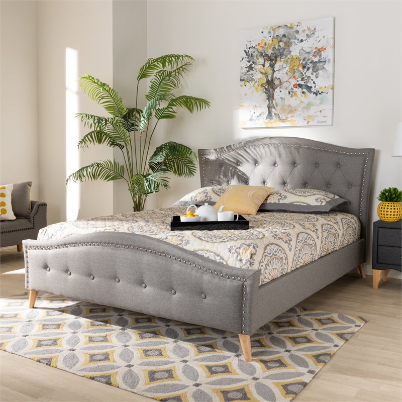 Bowery Hill Upholstered Wood King Platform Bed in Gray
