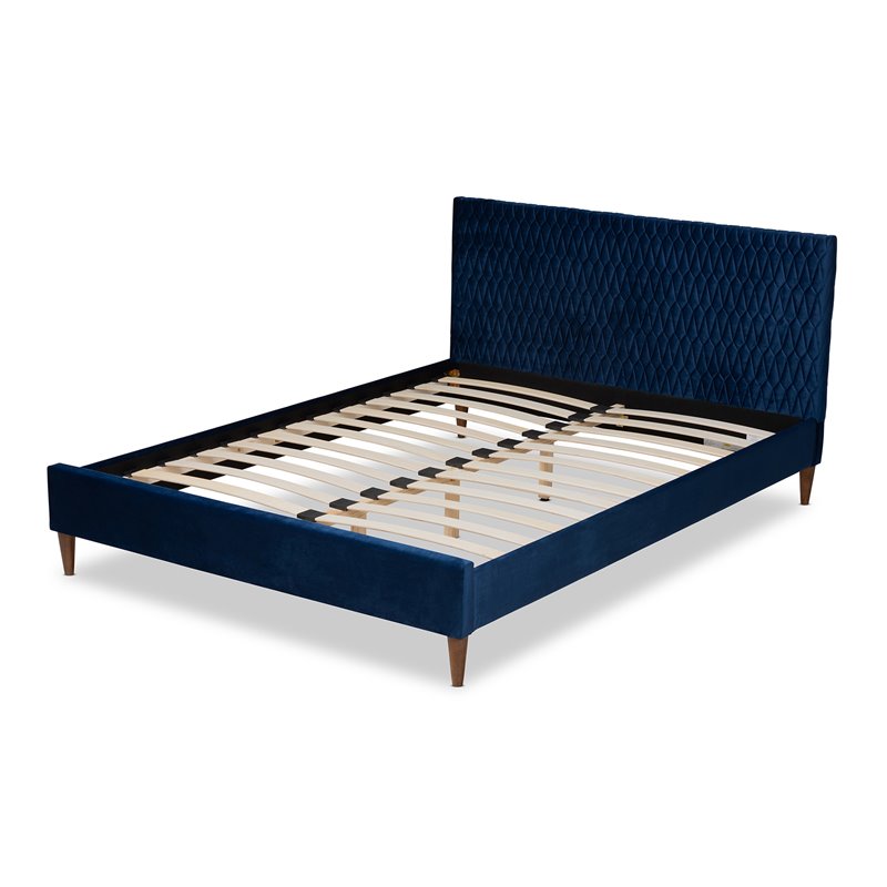 Bowery Hill Modern Upholstered Queen Bed in Royal Blue Velvet