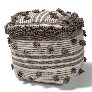 Bowery Hill Traditional Ivory and Brown Handwoven Wool Pouf Ottoman