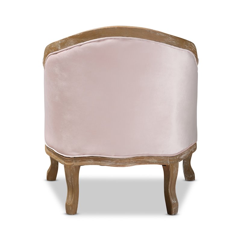 Bowery Hill Light Pink Velvet White-Washed Oak Armchair