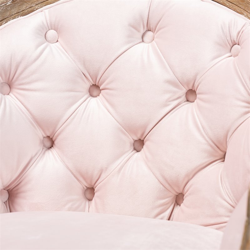 Bowery Hill Light Pink Velvet White-Washed Oak Armchair