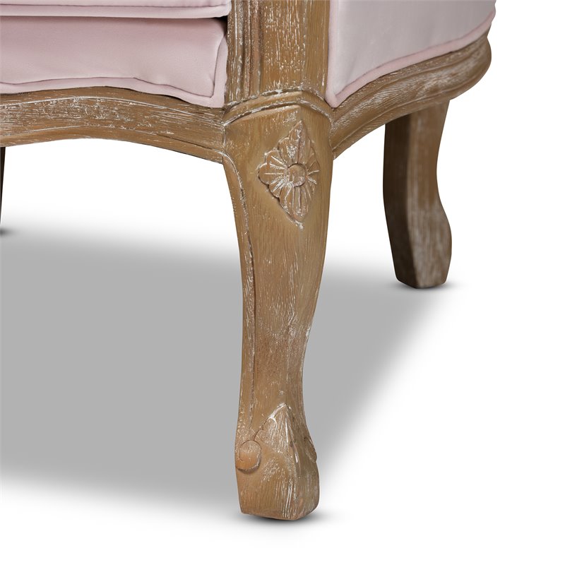 Bowery Hill Light Pink Velvet White-Washed Oak Armchair