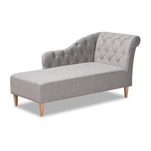 bowery hill grey upholstered oak finished chaise lounge